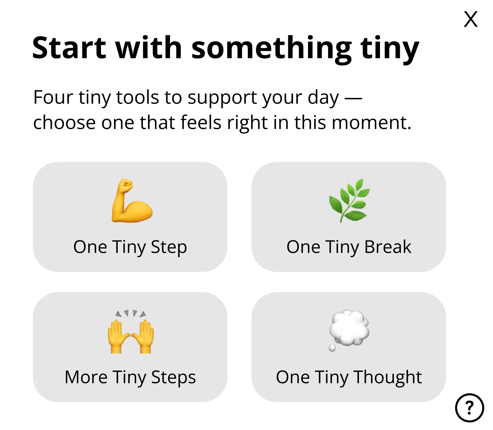 One Tiny Step interface
